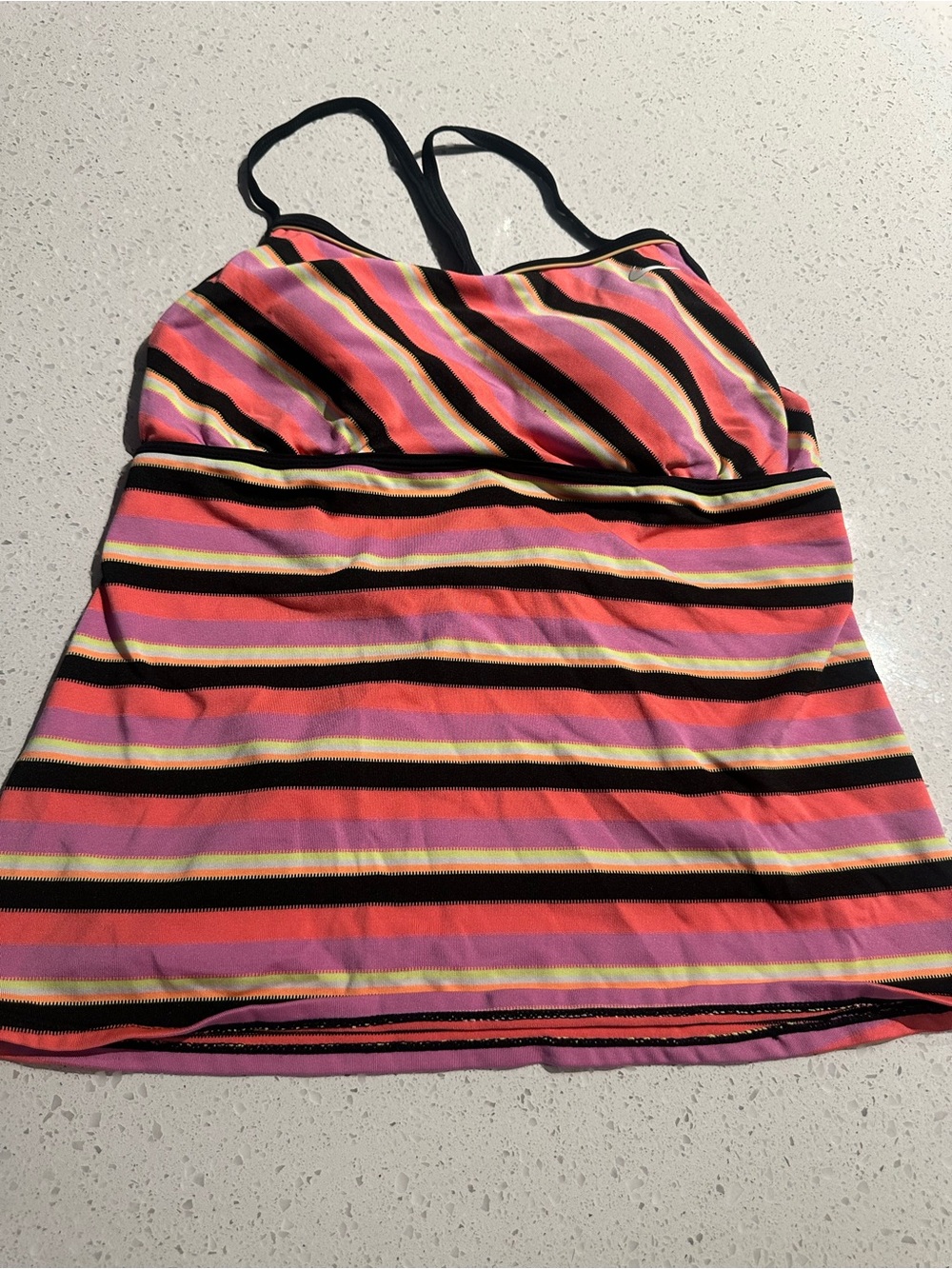 Vintage Nike Striped Pink Yellow & Black Tank Racer Back Workout Top